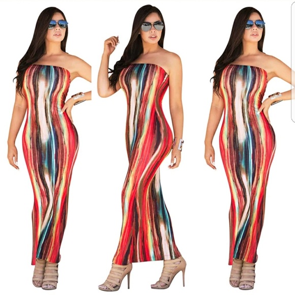 Stunning multicolored strapless maxi dress - Picture 2 of 5